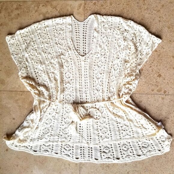 Crochet open weave pull over vneck sweater top (?L) - Picture 1 of 2